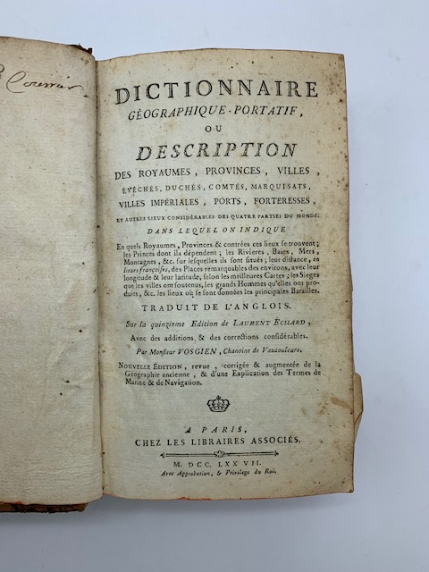 Dictionnaire geographique-portatif ou description des royaumes, provinces, villes… traduit de l'anglois… nouvelle edition